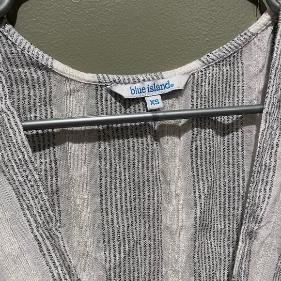 New Blue Island Silver White Wrap Maxi Dress Striped Glitter V Neck Spring - Picture 10 of 16